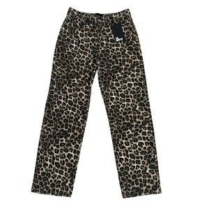 NEW The Kooples Women Leopard Animal Print Straight Leg Jeans Size 26 Button Fly